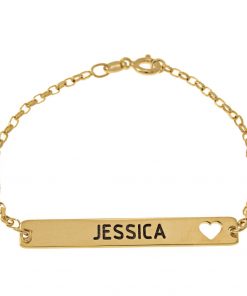 Bar Name And Cut Out Heart Name Engrave Bracelet